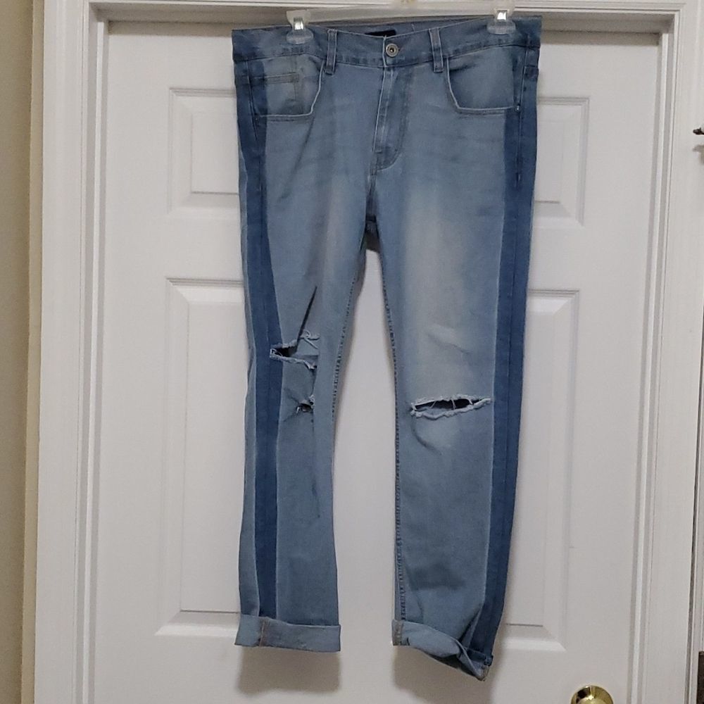Kayden K light blue ripped straight leg jean sz 36